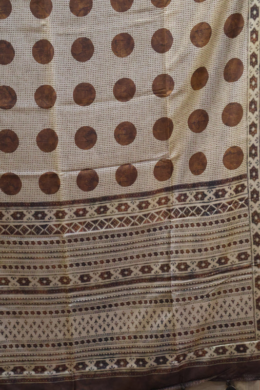Paper Silk Saree-Brown Big Round Design
