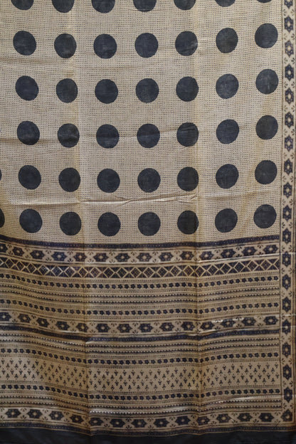 Paper Silk Saree-Black Big Round Design
