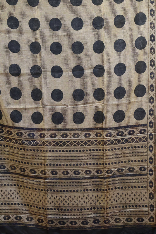 Paper Silk Saree-Black Big Round Design