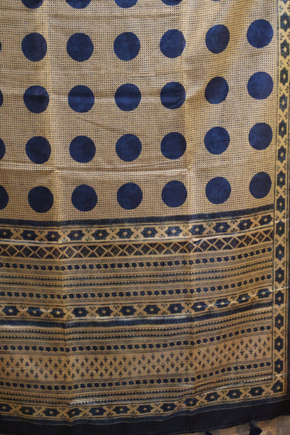 Paper Silk Saree-Blue Big Round Design