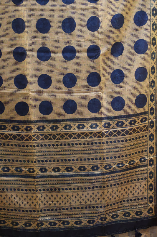 Paper Silk Saree-Blue Big Round Design