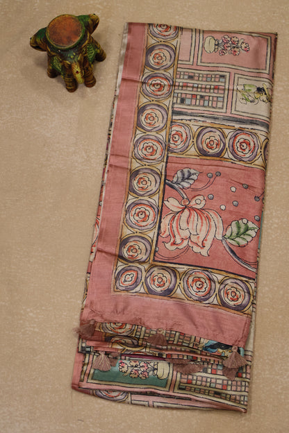 Paper Silk Saree-Muted Maroon Flower Round Design