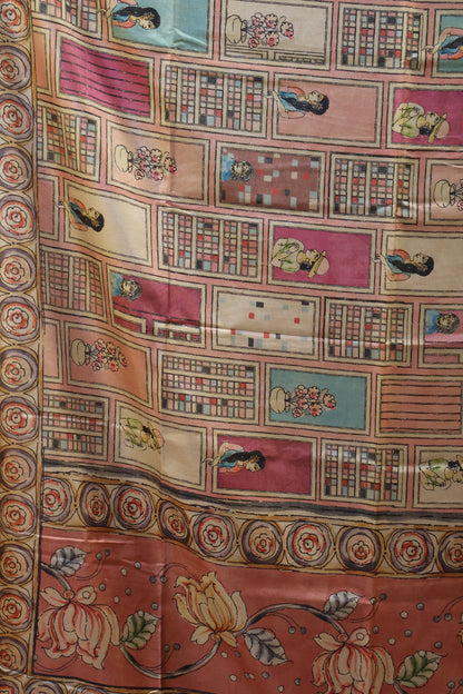 Paper Silk Saree-Muted Maroon Flower Round Design