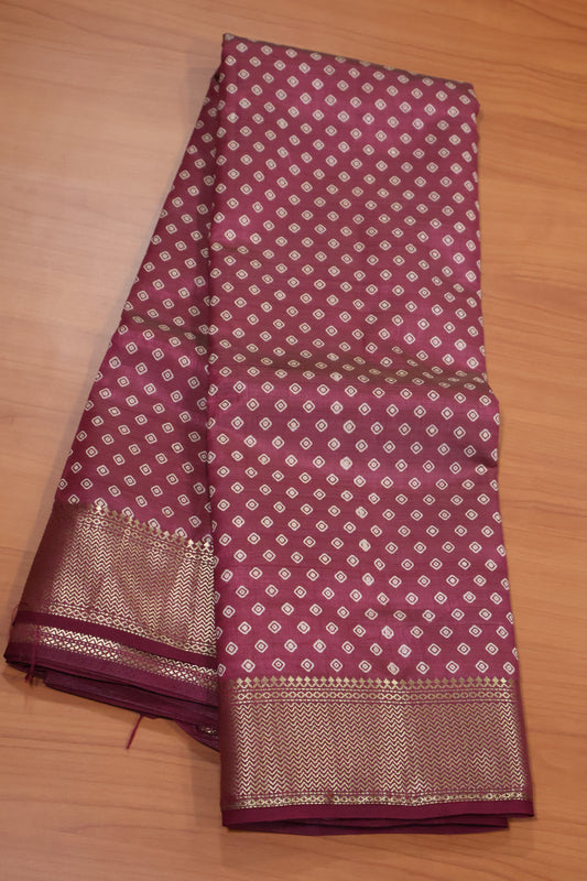 Semi Tussar Saree -Wine Lamp Bandhini