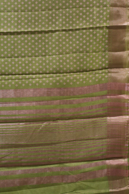 Semi Tussar Saree -Lite Green Lamp Bandhini