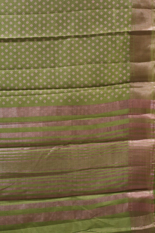Semi Tussar Saree -Lite Green Lamp Bandhini