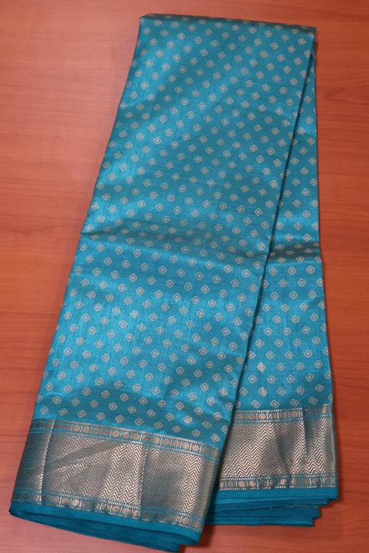 Semi Tussar Saree -Sky Blue Lamp Bandhini