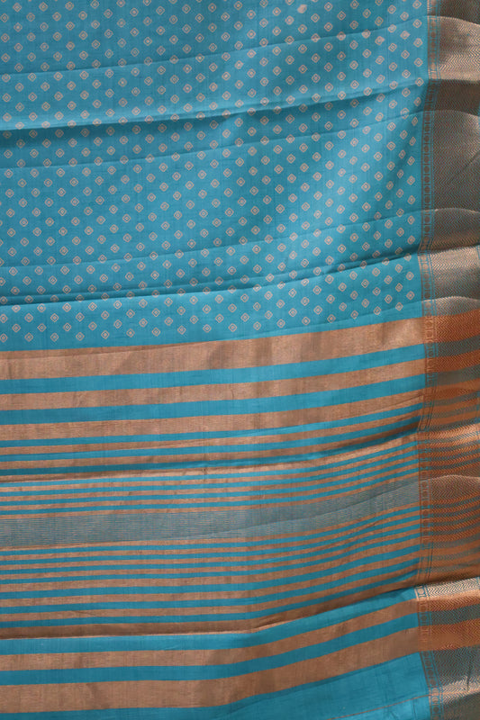 Semi Tussar Saree -Sky Blue Lamp Bandhini