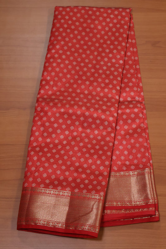 Semi Tussar Saree -Red Lamp Bandhini