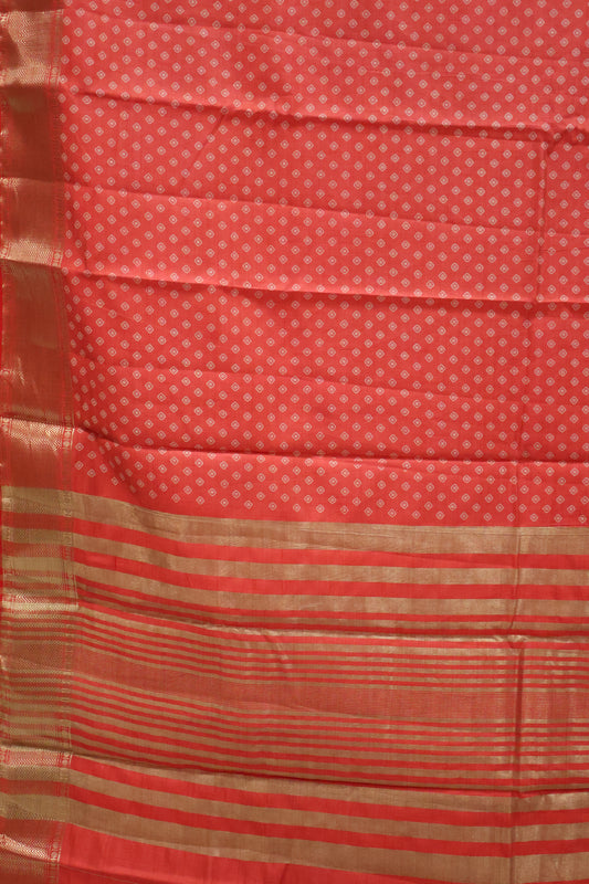 Semi Tussar Saree -Red Lamp Bandhini