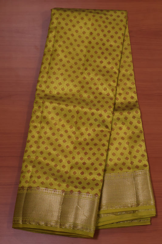 Semi Tussar Saree -Yellow Lamp Bandhini