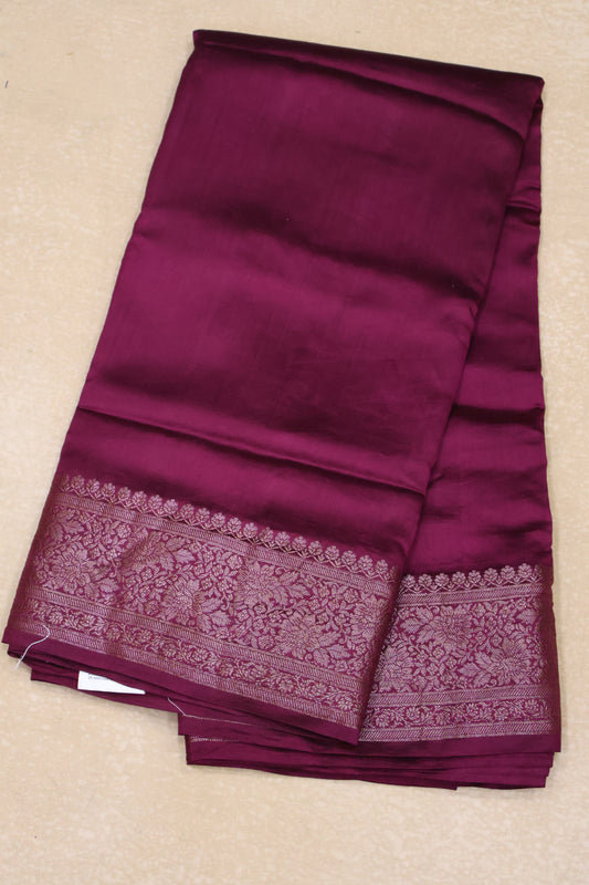 Pure Tussar Saree -Wine Plain Border
