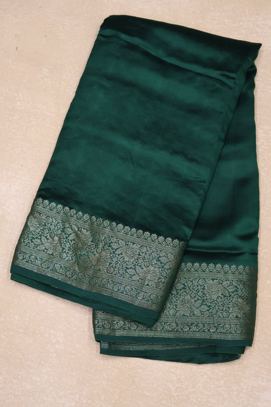 Pure Tussar Saree -Bottle Green Plain Border