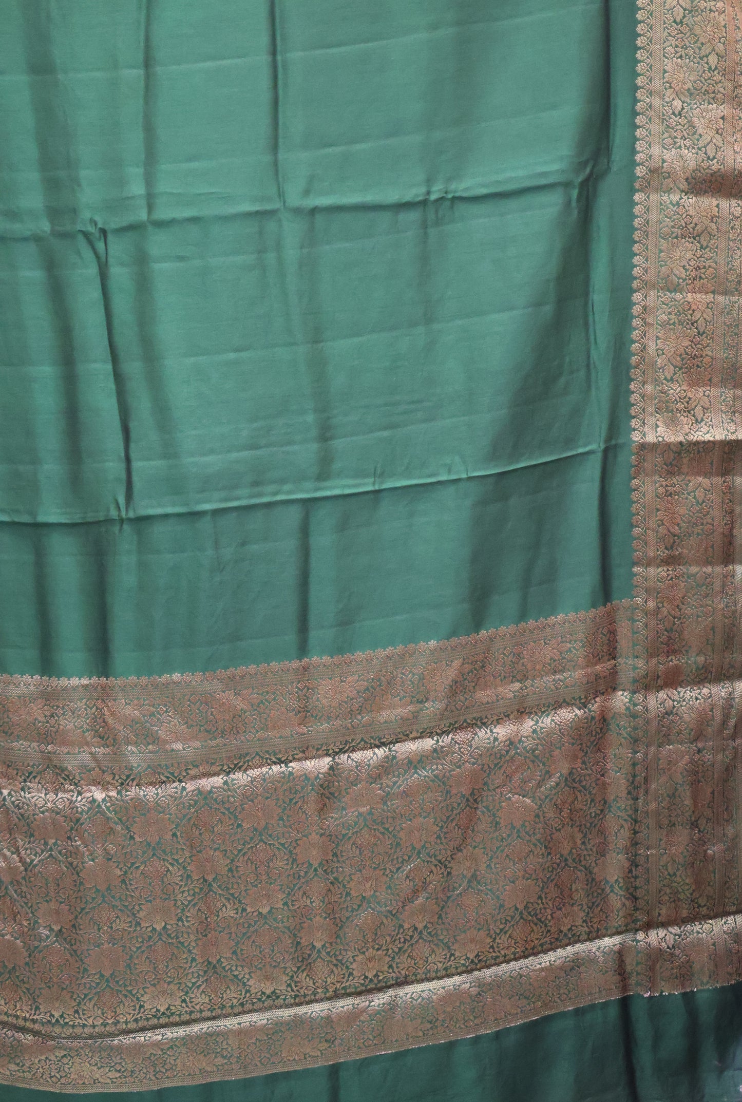 Pure Tussar Saree -Bottle Green Plain Border