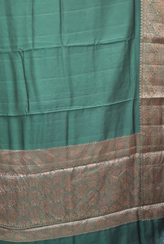 Pure Tussar Saree -Bottle Green Plain Border