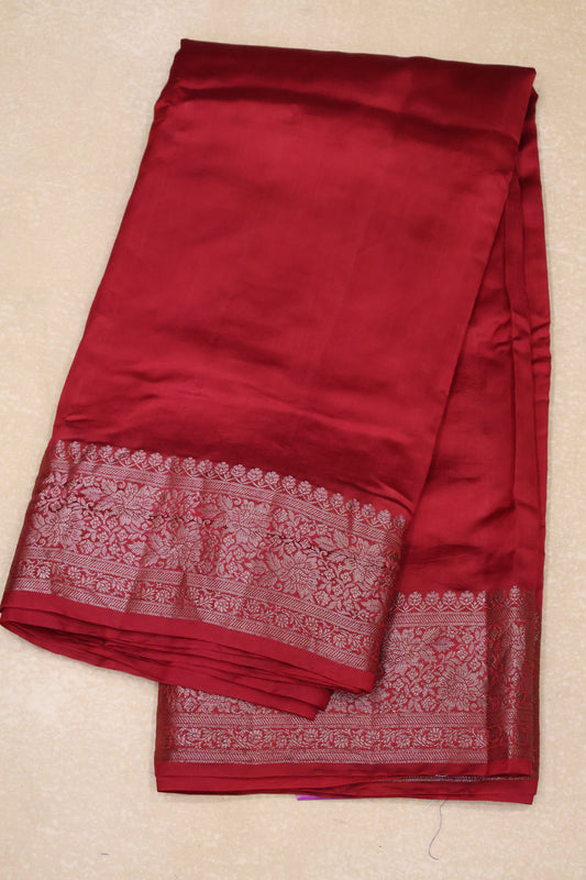 Pure Tussar Saree -Maroon Plain Border