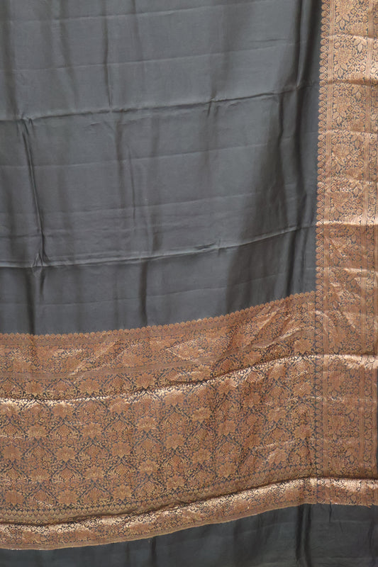 Pure Tussar Saree -Black Plain Border