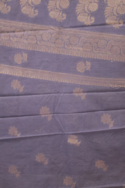 Banarasi Chanderi Saree-Blue Double Flower Border