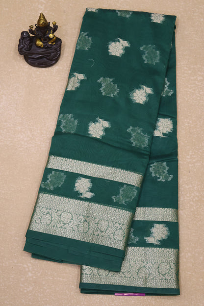Banarasi Chanderi Saree-Green Double Flower Border