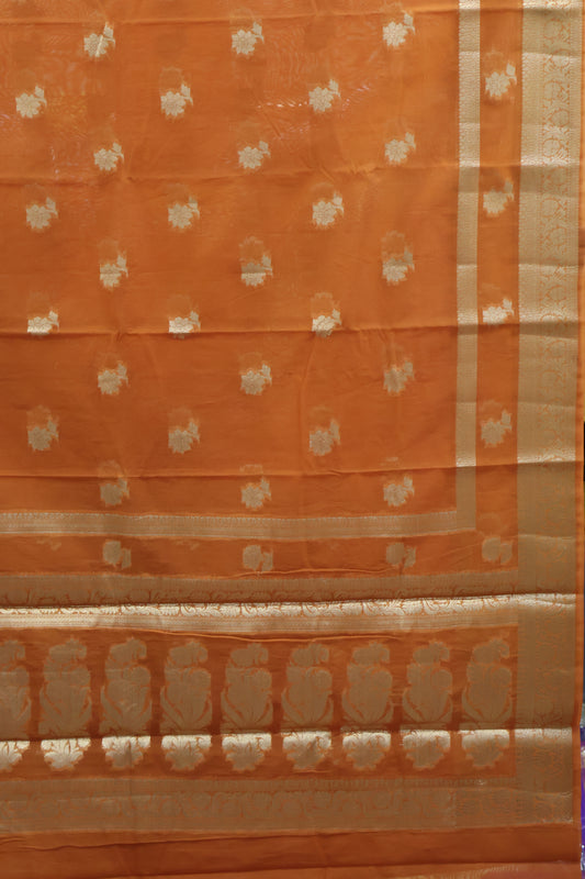 Banarasi Chanderi  Saree-Honey Double Flower Border