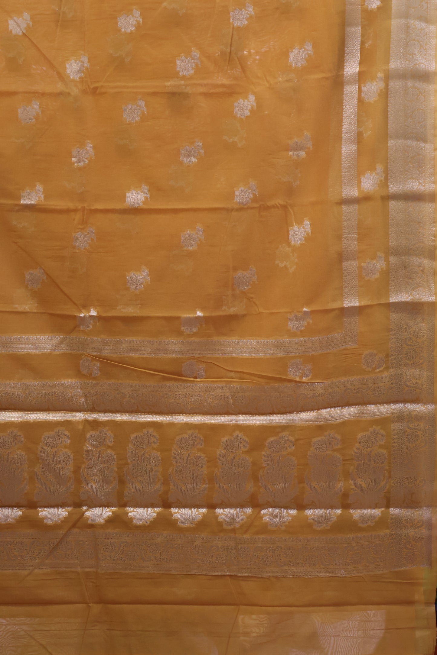 Banarasi Chanderi  Saree-Mustard Double Flower Border