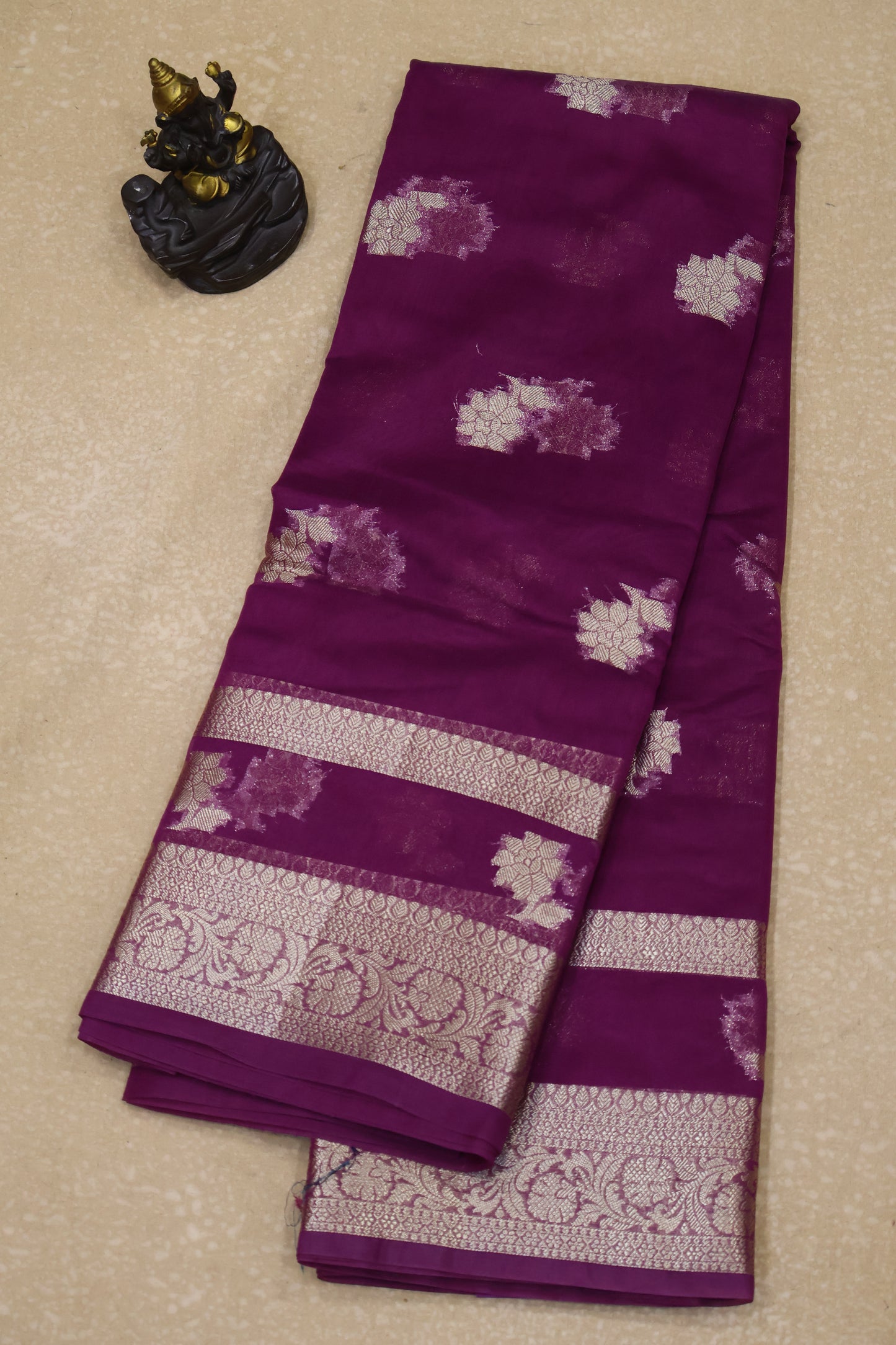 Banarasi Chanderi Saree-Wine Double Flower Border