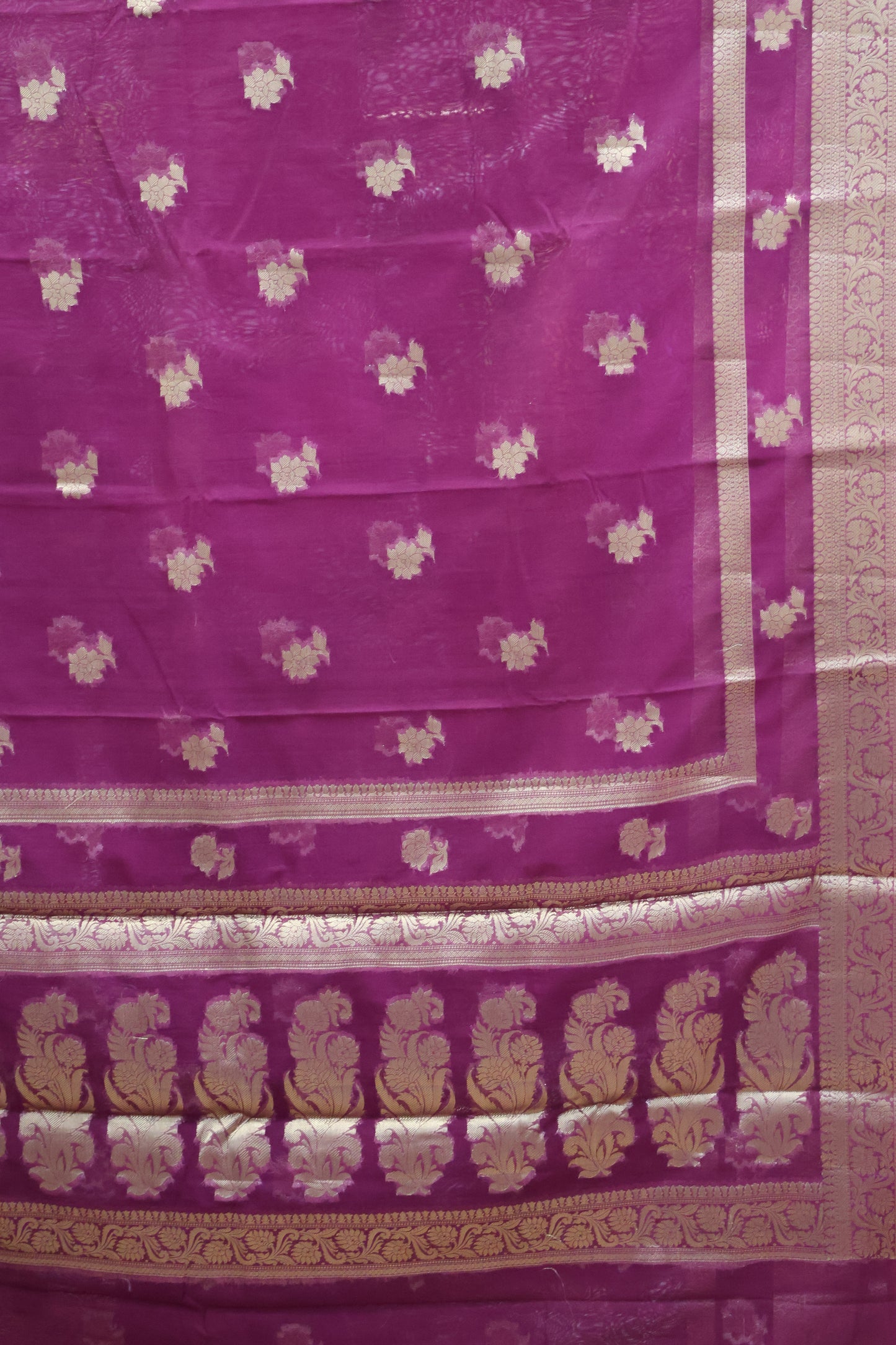 Banarasi Chanderi Saree-Wine Double Flower Border