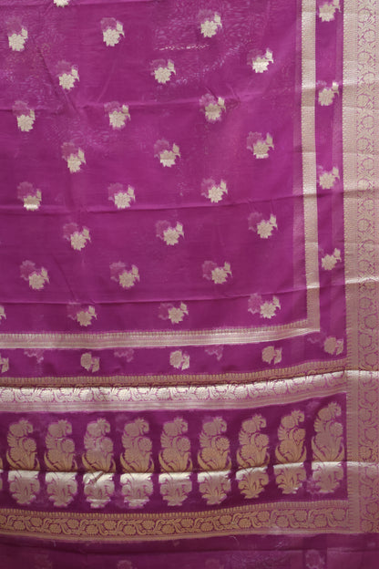 Banarasi Chanderi Saree-Wine Double Flower Border