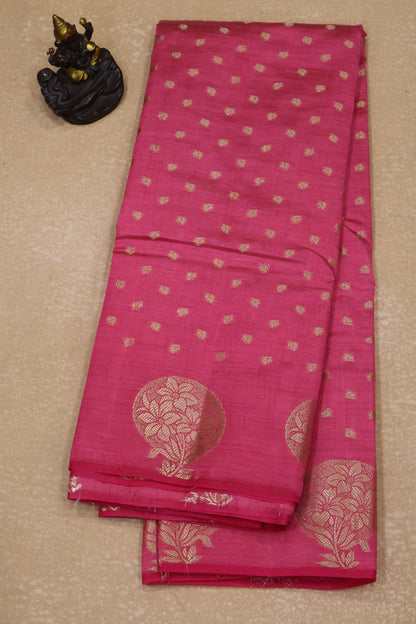Semi Tussar Saree -Pink Round Flower Design