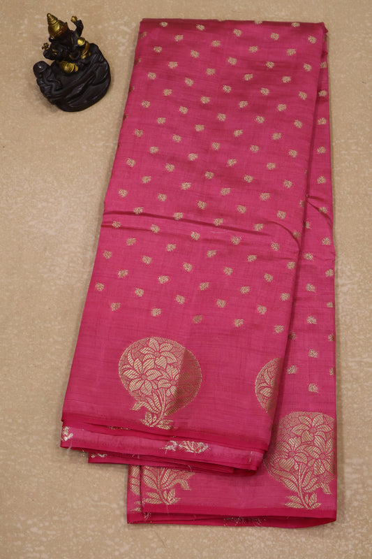 Semi Tussar Saree -Pink Round Flower Design