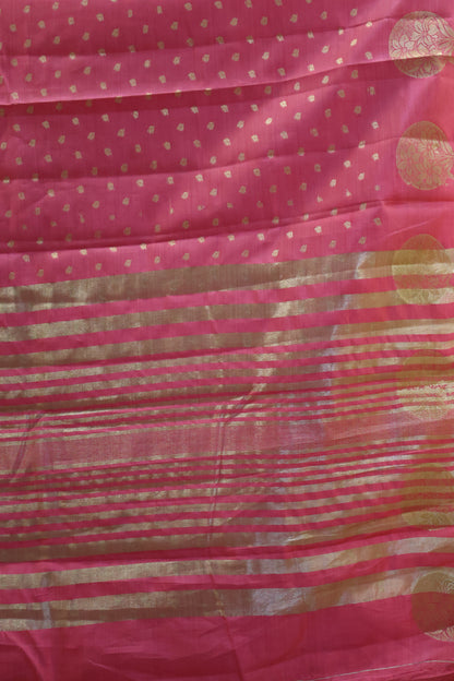 Semi Tussar Saree -Pink Round Flower Design