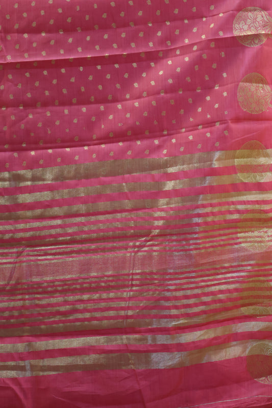 Semi Tussar Saree -Pink Round Flower Design