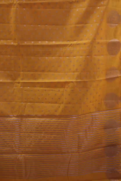 Semi Tussar Saree -Mango Yellow Round Flower Design