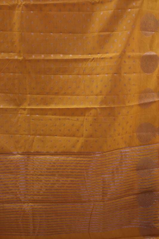 Semi Tussar Saree -Mango Yellow Round Flower Design