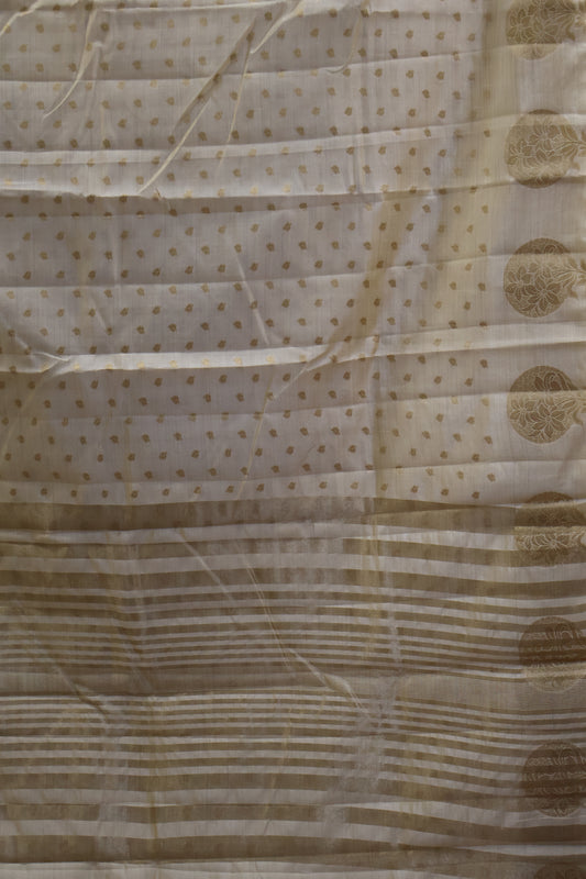 Semi Tussar Saree -Off White Round Flower Design