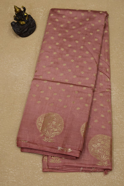 Semi Tussar Saree -Lite Choco Brown Round Flower Design