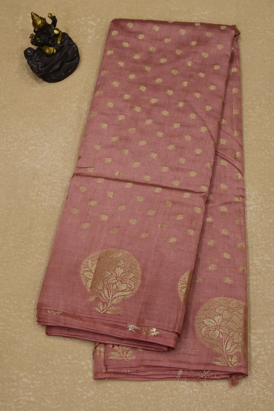 Semi Tussar Saree -Lite Choco Brown Round Flower Design