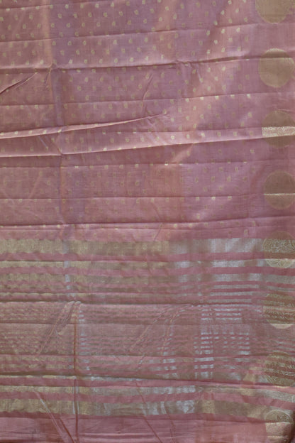 Semi Tussar Saree -Lite Choco Brown Round Flower Design