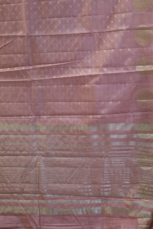 Semi Tussar Saree -Lite Choco Brown Round Flower Design
