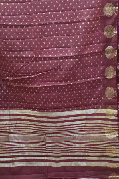 Semi Tussar Saree -Wine Round Flower Design
