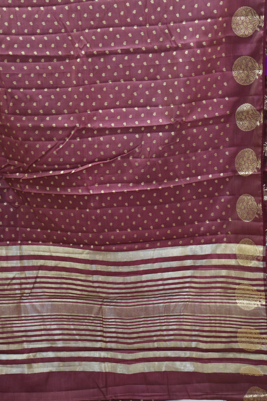 Semi Tussar Saree -Wine Round Flower Design
