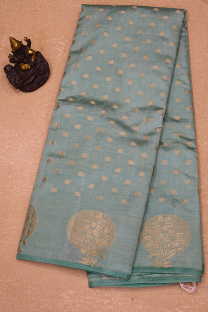 Semi Tussar Saree -Sea Green Round Flower Design