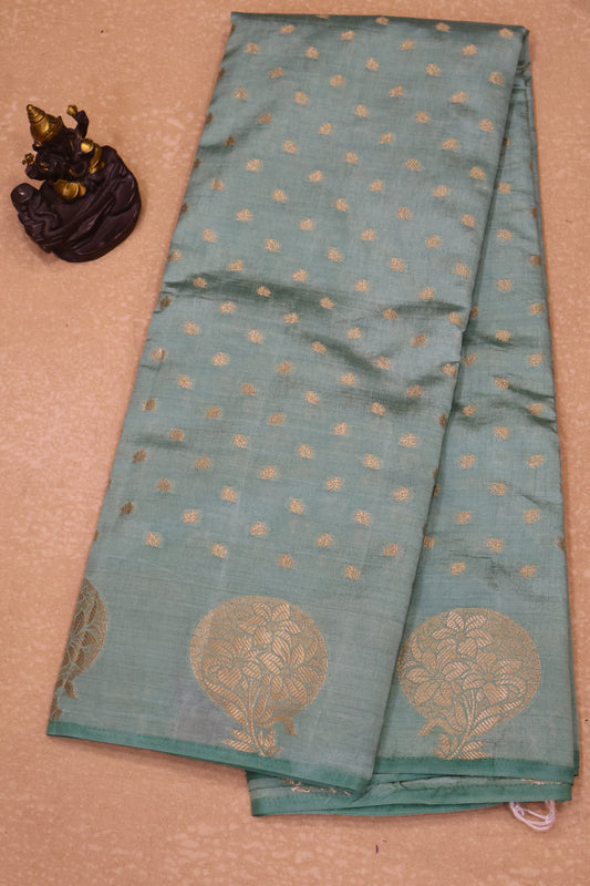 Semi Tussar Saree -Sea Green Round Flower Design