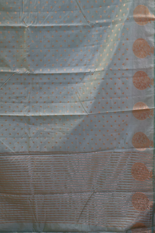 Semi Tussar Saree -Sea Green Round Flower Design