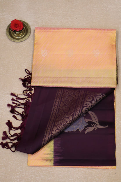 Pure Soft Silk Saree -Peach-Wine