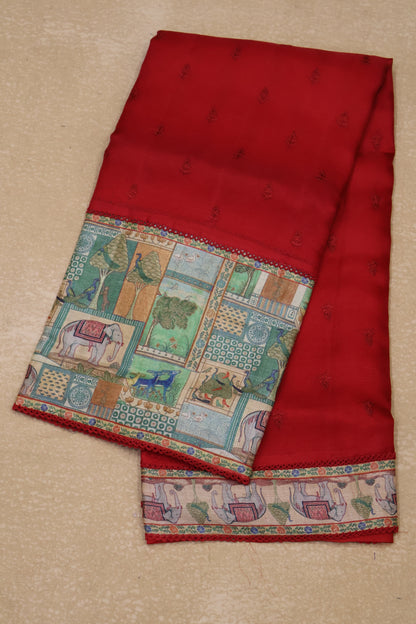 Pure Organza Tussar Saree-Red