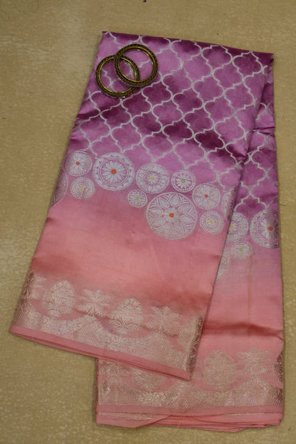Pure Banarasi Saree Chiniya Silk - Purple Chakram Pattern