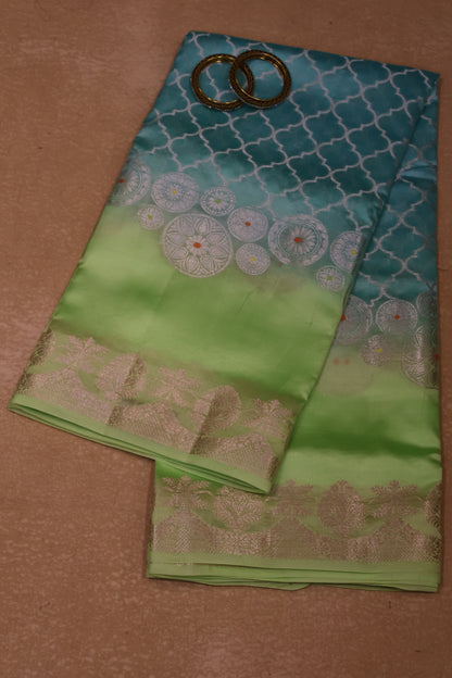 Pure Banarasi Saree Chiniya Silk - Sea Green Chakram Pattern