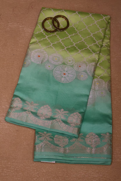 Pure Banarasi Saree Chiniya Silk - Lime Yellow Chakram Pattern