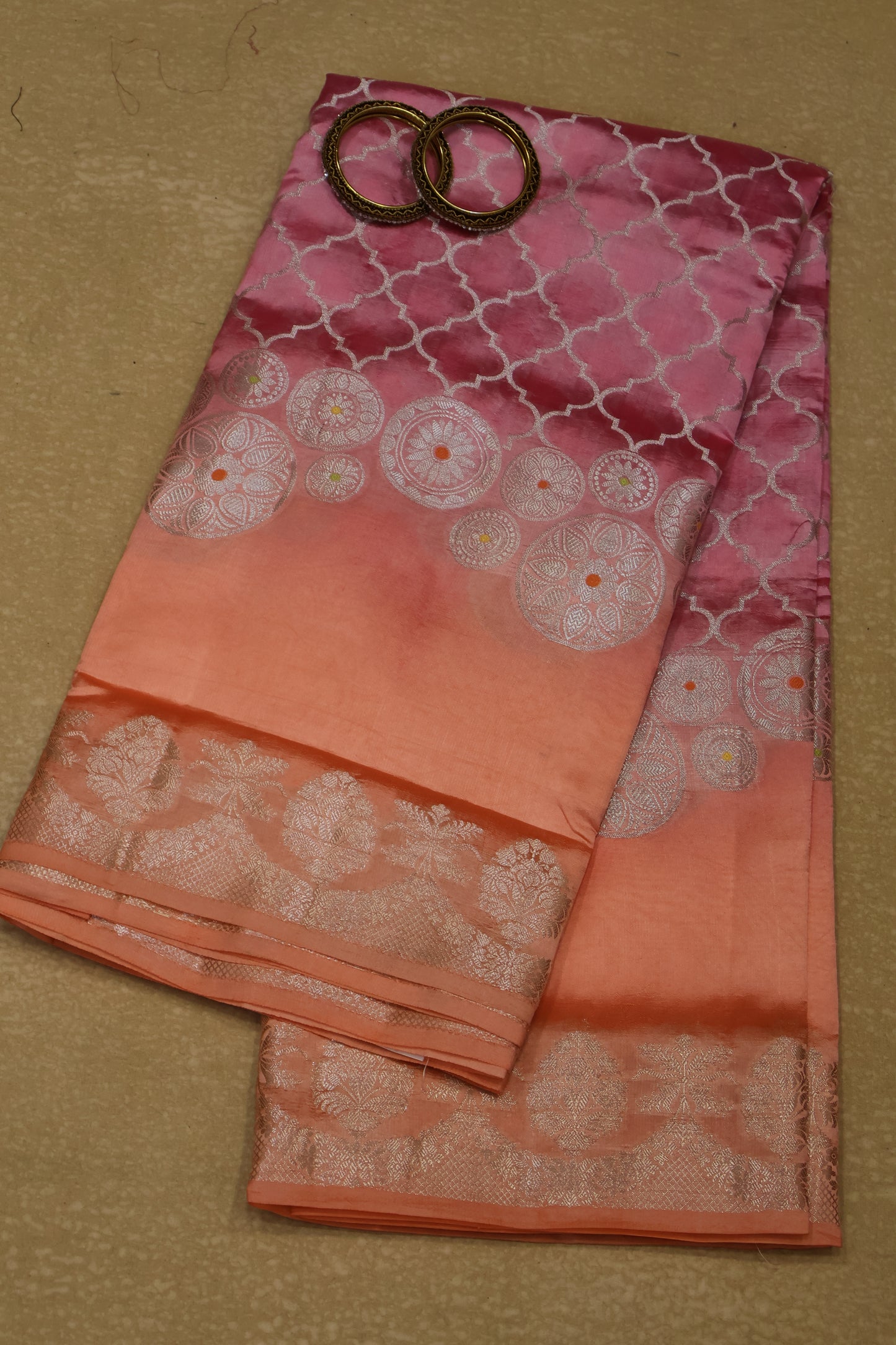 Pure Banarasi Saree Chiniya Silk -Pink Chakram Pattern